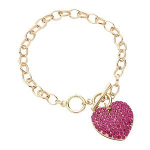 Stone Paved Heart Pendant Metal Toggle Women Bracelet Custom Jewelry
